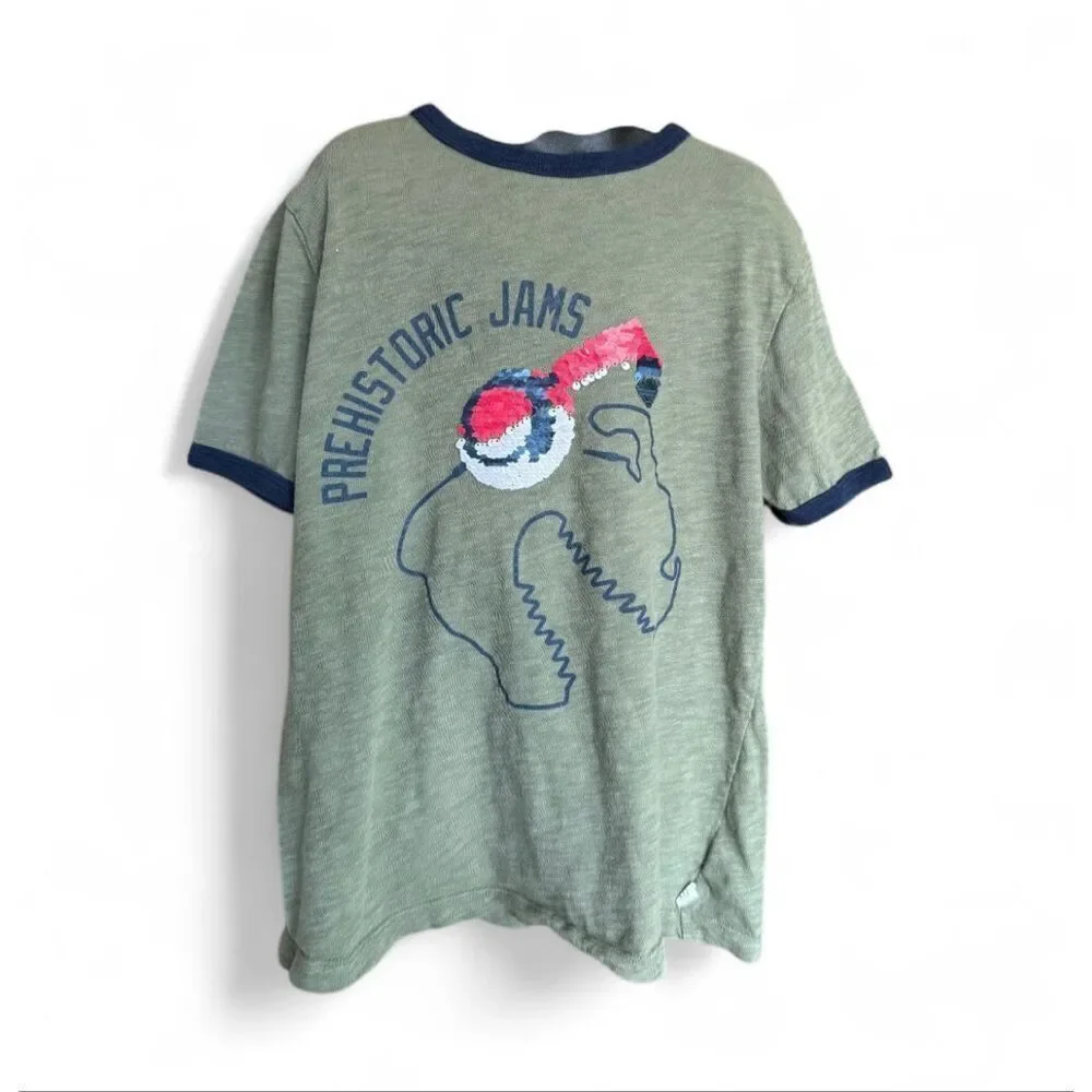 Youth Boys Gap Kids Prehistoric Jams Sequin Embellished Ringer Tee Shirt - Sz XL